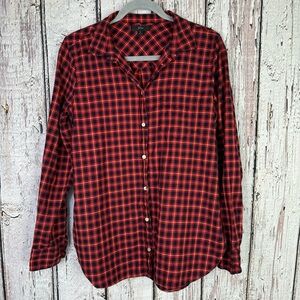 J. Crew Red Navy Plaid Flannel Button Down Shirt Women’s Size 8 100% Cotton FALL
